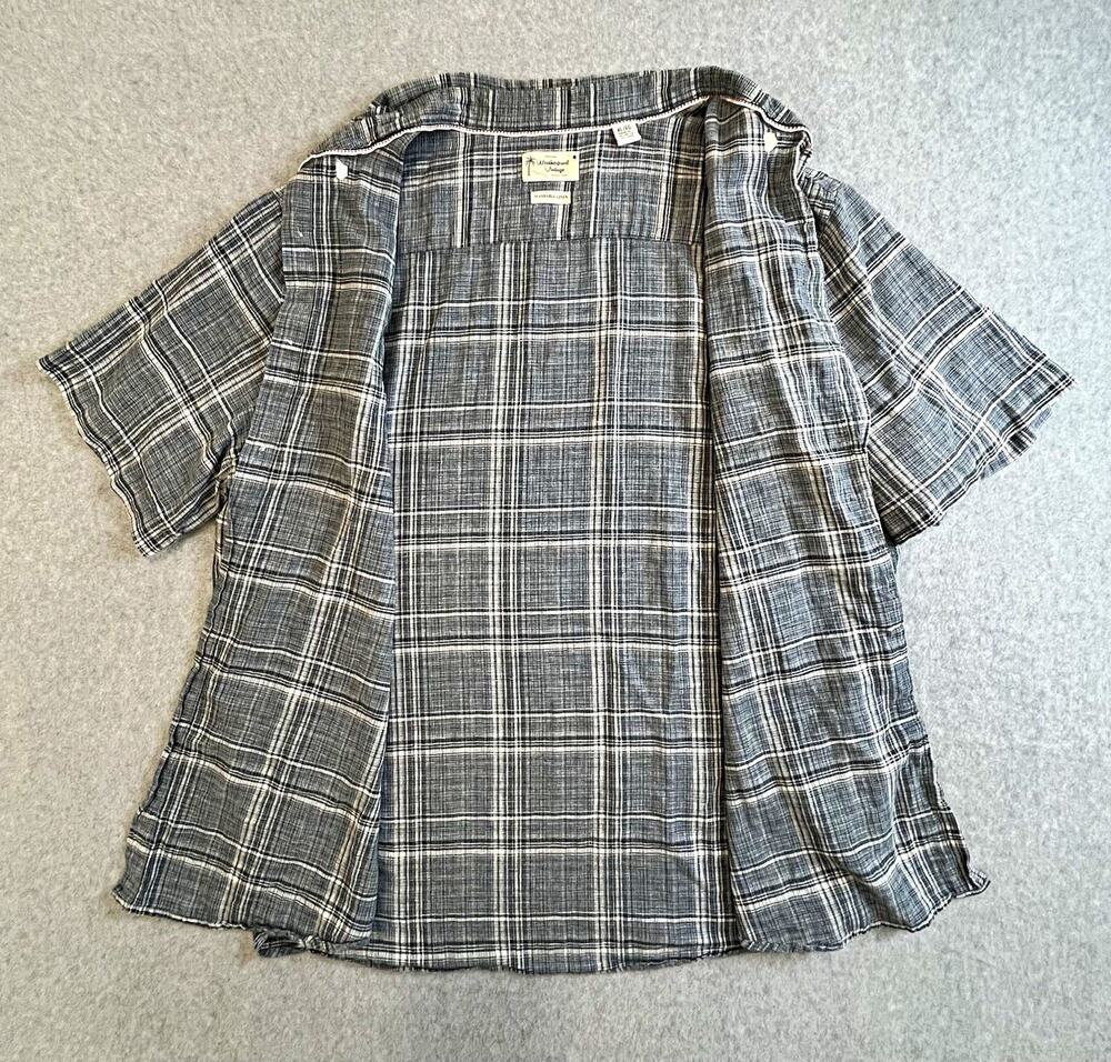 Weatherproof Vintage Shirt Mens XL Blue/White Plaid Linen Cotton Short Sleeve